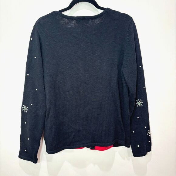 VTG Ugly Black Christmas Sweater Cardigan L Santa 3D Beads Snowflake Tacky - Picture 8 of 11